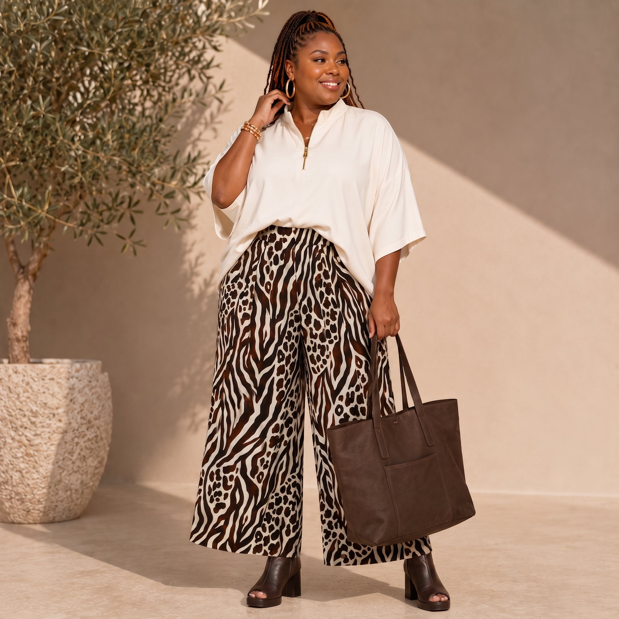 Mixed Animal Print Wide Leg Pants