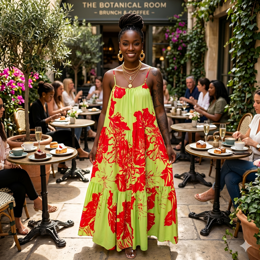 Orange and Green  Maxi Dress With Pockets *Limited*