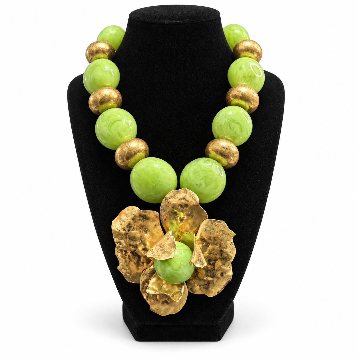 Mint and Hammered Gold Statement Necklace