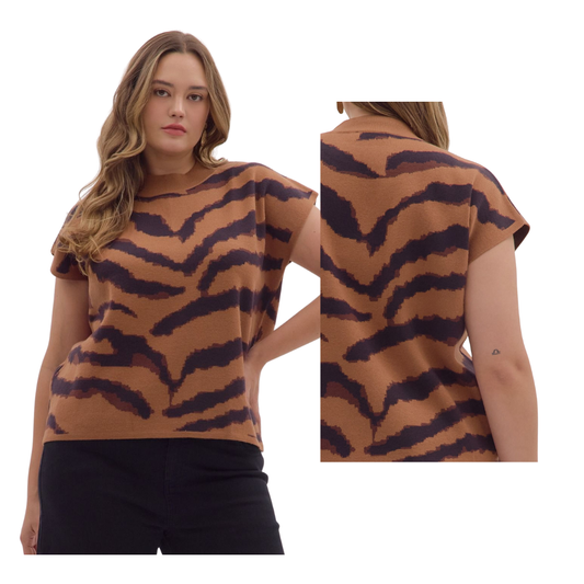 The Bold & Bella  Camel Zebra Print Sweater