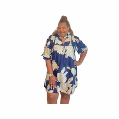 Ivory Floral Navy Tiered Mini Dress – Plus Size