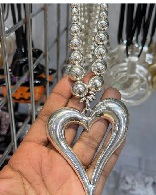 SILVER HEART NECKLACE WITH BLACK CORD