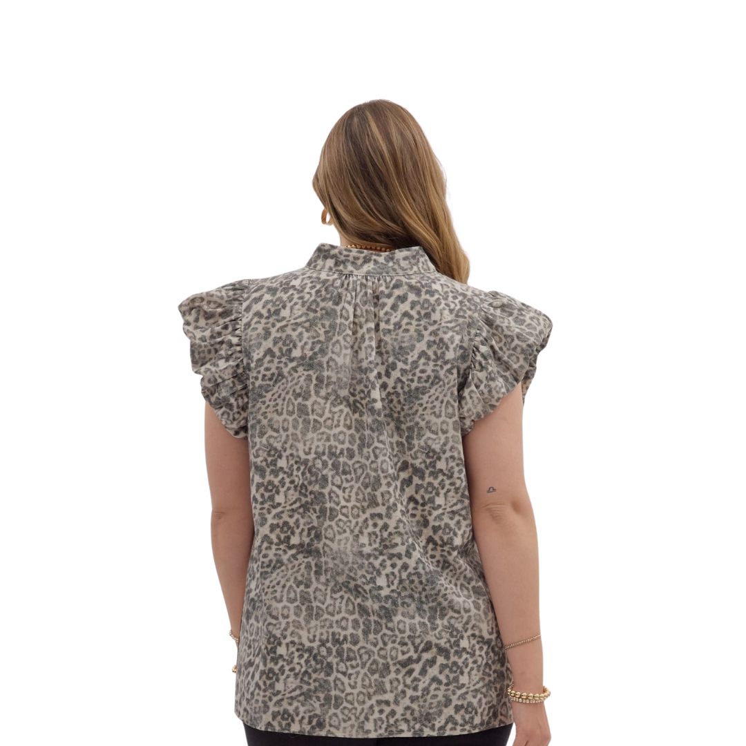 ANIMAL PRINT PULLOVER TOP WITH BOLD STRIPE DETAIL