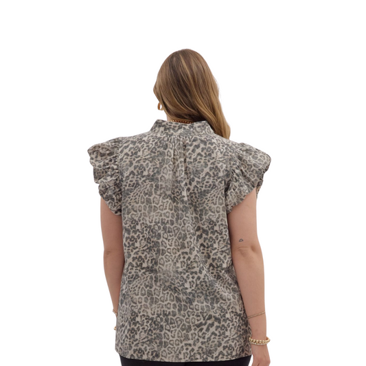 ANIMAL PRINT PULLOVER TOP WITH BOLD STRIPE DETAIL
