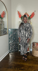 PLUS SIZE ZEBRA PRINT LONG SLEEVE DRESS