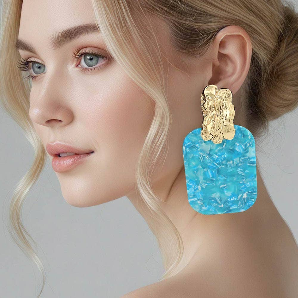 Oversized Patterned Celluloid Acetate Plate Accent Doorknocker Earrings
