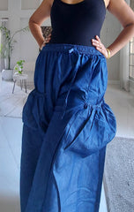Denim Big Pocket Palazzo Pant