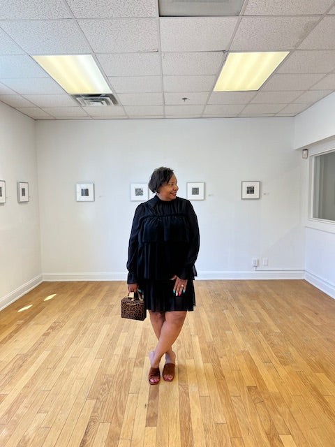 PLUS SIZE TIERED MOCK NECK MINI DRESS