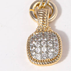 CZ Square Shape Pendant Two-Tone Chain Necklace