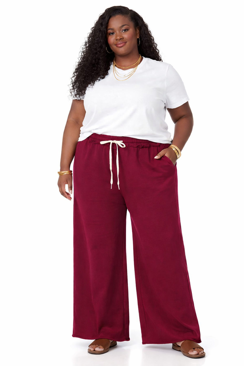 PLUS FRENCH TERRY RAW EDGE HEM PANTS