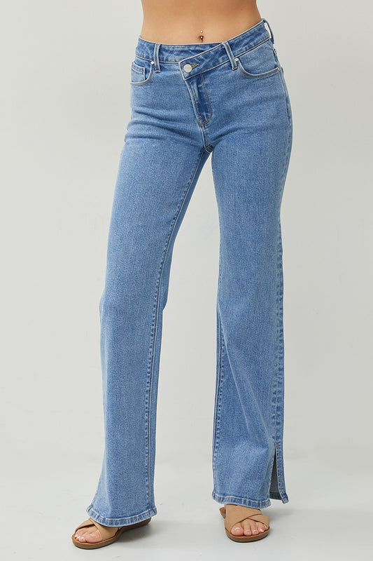 MID RISE CROSS OVER JEANS