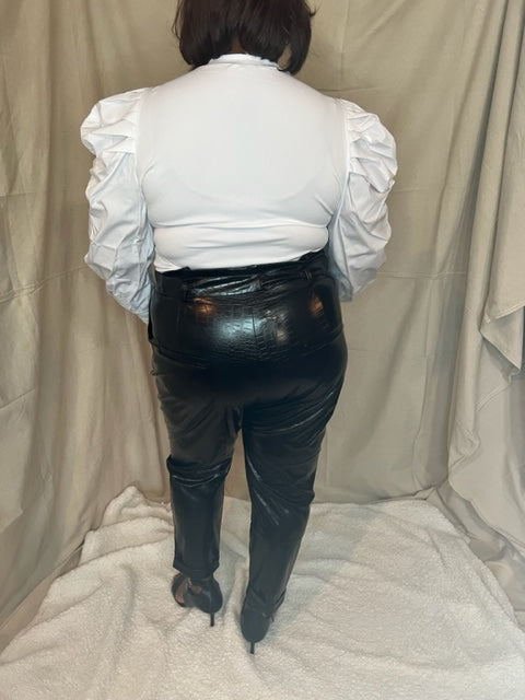 PLUS SIZE BLACK PAPERBAG SNAKE SKIN FAUX PANTS